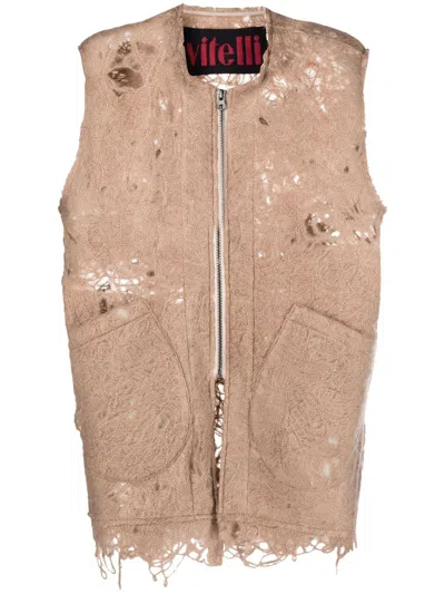 Vitelli Distressed-effect Zip-up Vest