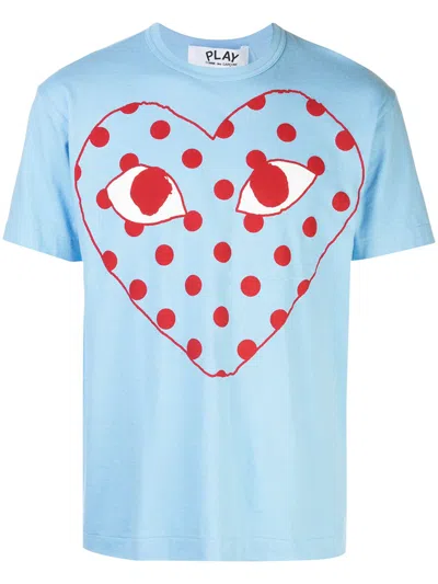 Comme Des Garçons Play Mens Blue Play Dotted Graphic-print Crewneck Cotton T-shirt