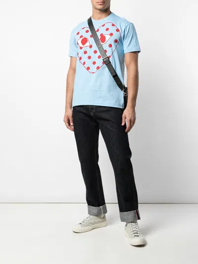 Comme Des Garçons Play Mens Blue Play Dotted Graphic-print Crewneck Cotton T-shirt