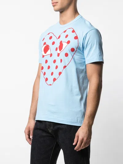 Comme Des Garçons Play Mens Blue Play Dotted Graphic-print Crewneck Cotton T-shirt