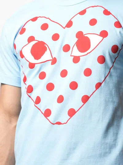 Comme Des Garçons Play Mens Blue Play Dotted Graphic-print Crewneck Cotton T-shirt
