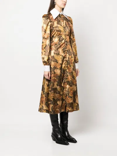 Erl Womens Printed Satin Dress Woven Clothing In Brown
