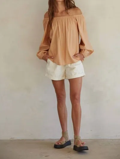 Shop By Together L7004 Off The Shoulder Long Sleeve Top In Peach In Pink