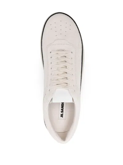 Jil Sander White Low-top Sneakers With Platform And Tonal Heel Tab In Leather