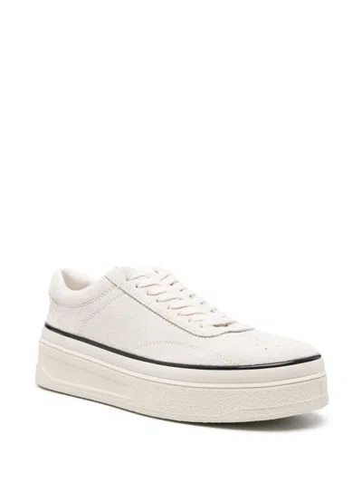 Jil Sander White Low-top Sneakers With Platform And Tonal Heel Tab In Leather