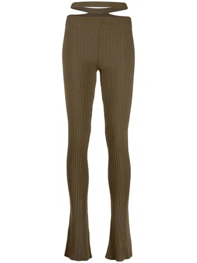 Andreädamo Ribbed Knit Flare Pant With Cut Out