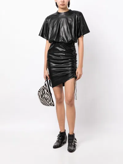 Isabel Marant Étoile Balesi Ruched Faux Leather Mini Dress In Black