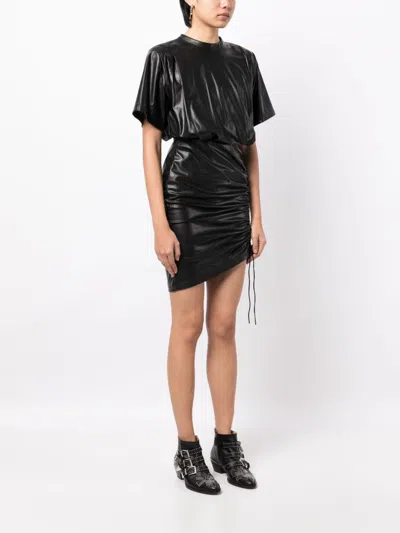 Isabel Marant Étoile Balesi Ruched Faux Leather Mini Dress In Black