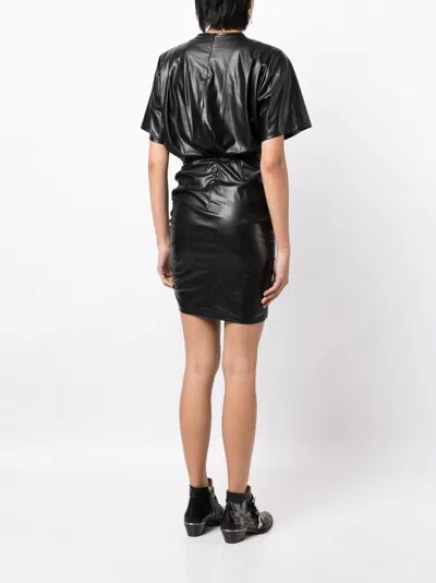 Isabel Marant Étoile Balesi Ruched Faux Leather Mini Dress In Black