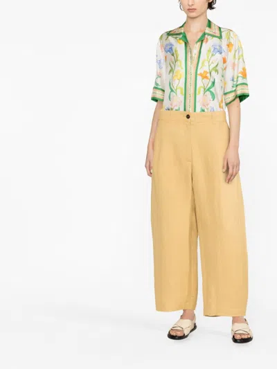 Studio Nicholson High Waist Wide Leg Cropped Cotton Trousers
