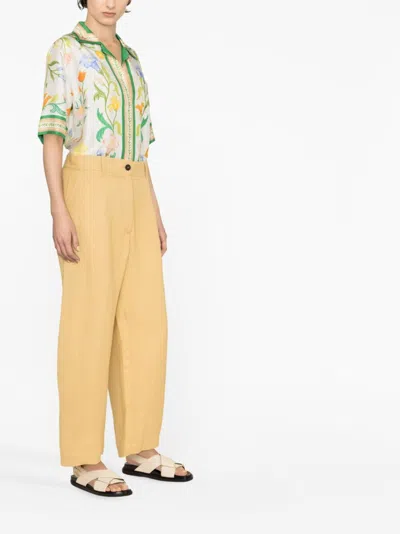 Studio Nicholson High Waist Wide Leg Cropped Cotton Trousers