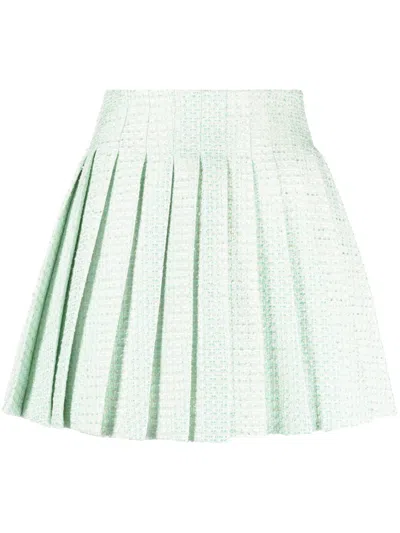 Self-portrait Self Portrait Mint Boucle Pleated Mini Skirt