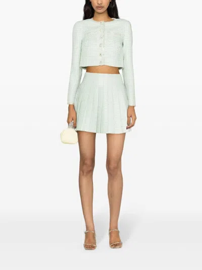 Self-portrait Self Portrait Mint Boucle Pleated Mini Skirt