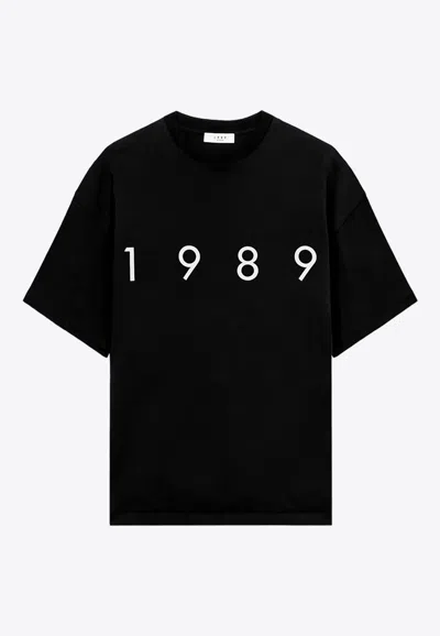 1989 Studio Solid Color Crew-neck T-shirt With Contrasting Logo In Black