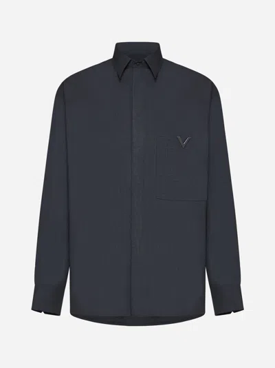 Shop Valentino Wool Shirt In Melange Grey