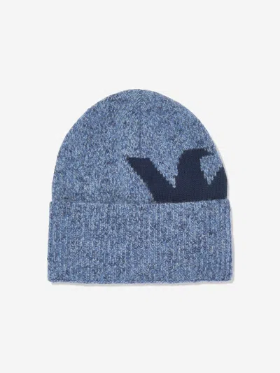 Emporio Armani Boys Knitetd Hat And Scarf Set In Blue