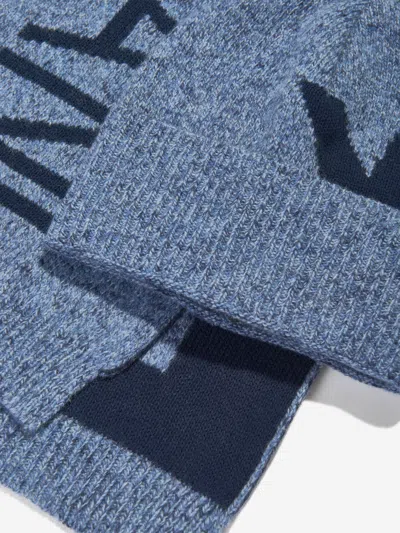Emporio Armani Boys Knitetd Hat And Scarf Set In Blue