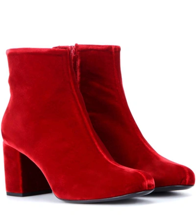 Shop Saint Laurent Babies 70 Velvet Ankle Boots In Rosso