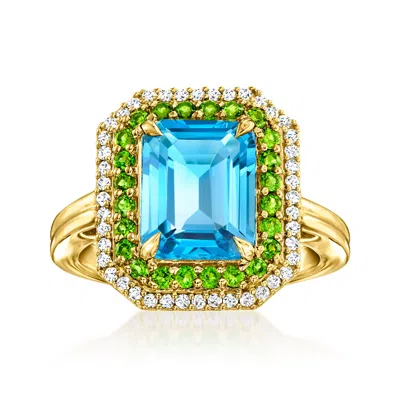 Ross-simons Swiss Blue Topaz And . Chrome Diopside Ring With . White Zircon In 18kt Gold Over Sterling In Blue