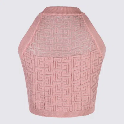 Balmain Top In Maglia Monogramma Pb Labirinto In Pink