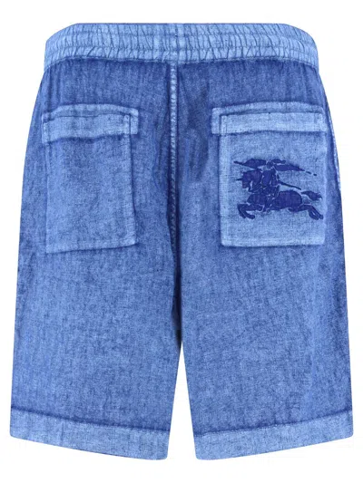 Burberry Linen Shorts With Drawstrings In Blue