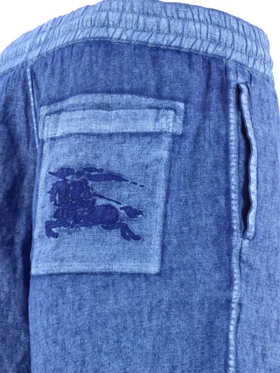 Burberry Linen Shorts With Drawstrings In Blue