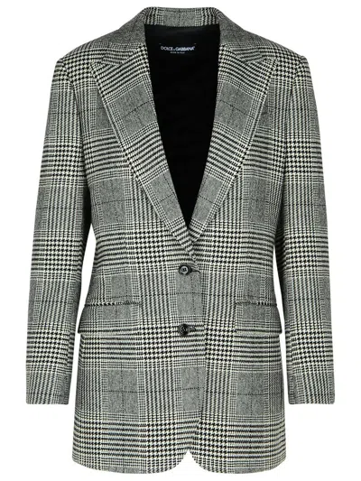 Dolce & Gabbana Grey Single-breasted Jacket With Peak Revers In Wool And Cashmere Woman In Grey