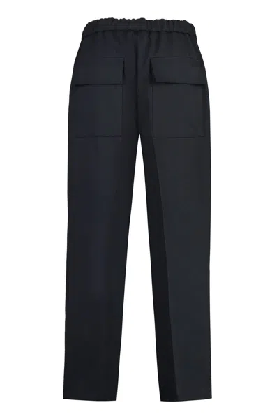 Jil Sander Cropped Tapered Blue Cotton Pants With Elastic Waistband In Blue