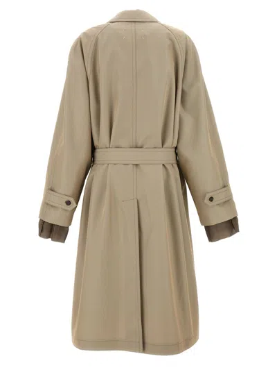 Maison Margiela Grey Layered Trench Coat With Belt In Beige