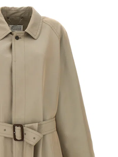 Maison Margiela Grey Layered Trench Coat With Belt In Beige