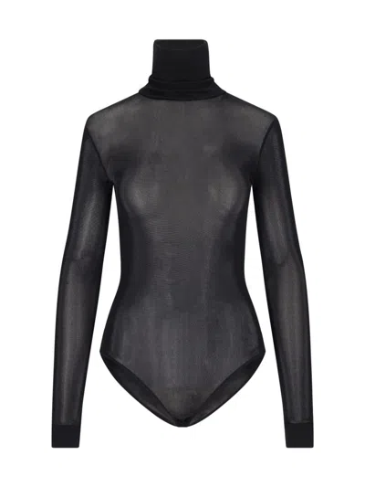 Maison Margiela Transparent High-neck Bodysuit In Black Viscose Jersey In Black