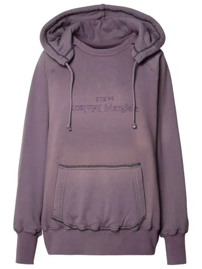 Maison Margiela Reverse-logo Cotton Hoodie In Purple