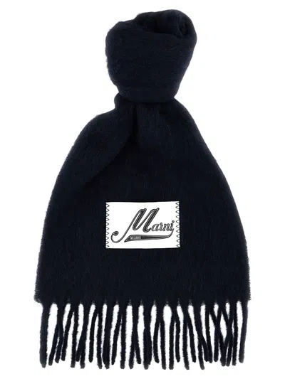 Marni Midnight Blue Alpaca Blend Scarf In Blublack