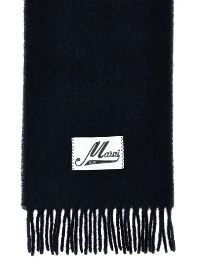 Marni Midnight Blue Alpaca Blend Scarf In Blublack
