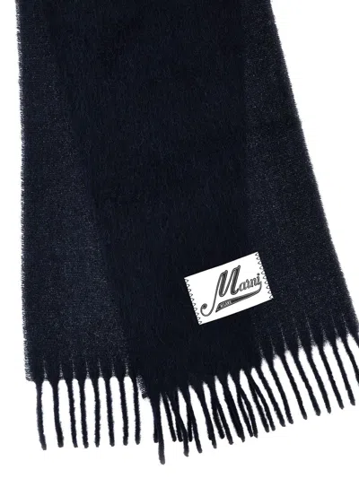Marni Midnight Blue Alpaca Blend Scarf In Blublack