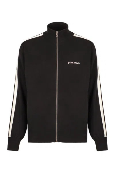 Palm Angels Black High Neck Sweatshirt With Logo Lettering On The Front In Wool Blend Man In Black