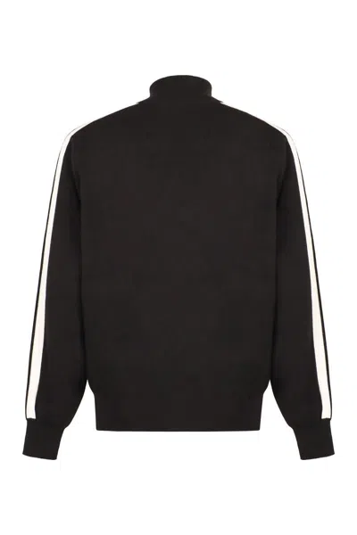 Palm Angels Black High Neck Sweatshirt With Logo Lettering On The Front In Wool Blend Man In Black