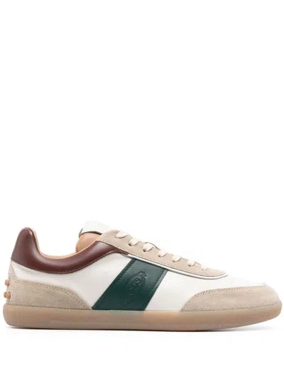 Shop Tod's Suede Leather Tabs Sneakers In Cream/brown/green