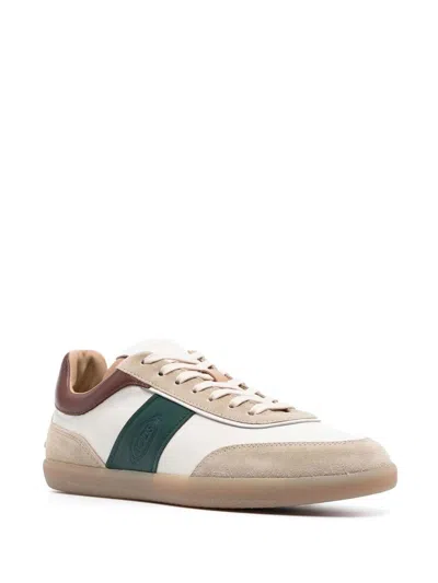 Shop Tod's Suede Leather Tabs Sneakers In Cream/brown/green