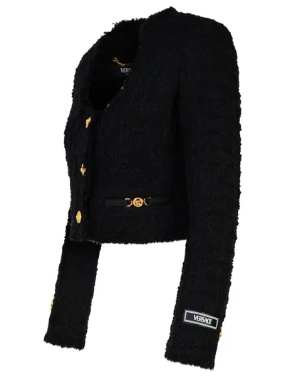 Versace Short Tweed Heritage Jacket In Black