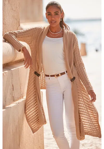 Lascana Women's Buckle Trim Open Cardigan In Beige