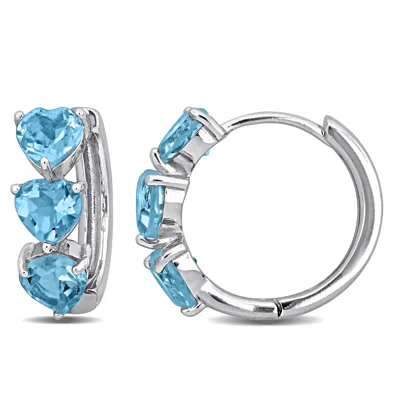 Mimi & Max 2 7/8 Ct Tgw Heart Shape Sky Blue Topaz Huggie Hoop Earrings In Sterling Silver In Blue