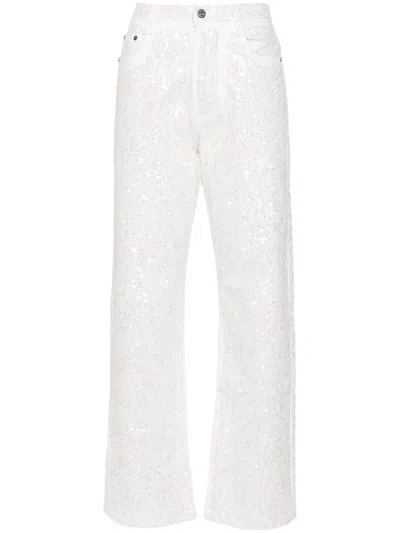 Shop P.a.r.o.s.h . Guff Sequin-embellished Straight Jeans In Fantasia Panna