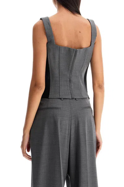 Shop Giuseppe Di Morabito Stretch Wool Corset Top With Nine Words In Grey