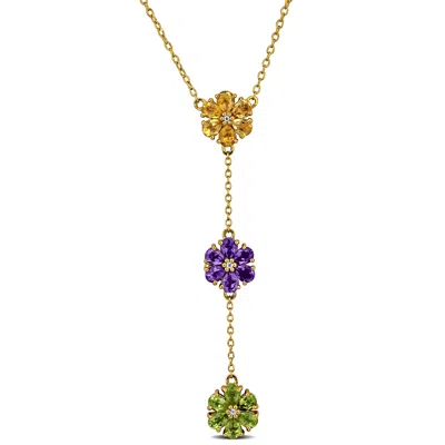 Mimi & Max 2 5/8ct Tgw Amethyst Citrine Peridot White Topaz Flower Lariat Necklace Yellow Silver In Multi