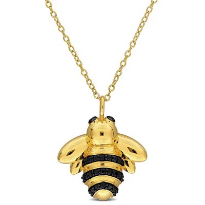 Mimi & Max 5/8ct Tgw Black Spinel Bee Necklace In Yellow Silver-17in In Black