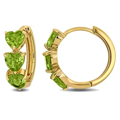Mimi & Max 3ct Tgw Peridot Triple Heart Hoop Earrings In Rose Plated Sterling Silver In Green