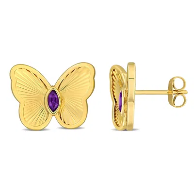 Mimi & Max 1/7ct Tgw Amethyst Butterfly Stud Earrings In 10k Yellow Gold In Purple