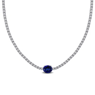 Mimi & Max 16ct Tgw Created Blue White Sapphire Solitaire Necklace Sterling Silver-17 In In Multi