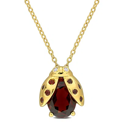 Mimi & Max 3 1/10ct Tgw Garnet White Topaz Ladybug Necklace Yellow Silver In Multi